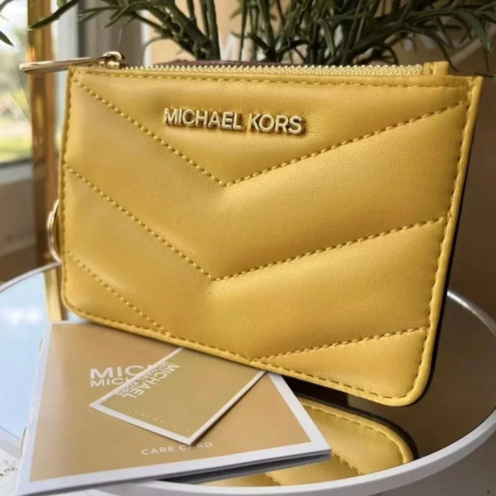 Michael Kors Jet Set Quilted Small Coin Pouch Card Wallet Yellow NWT